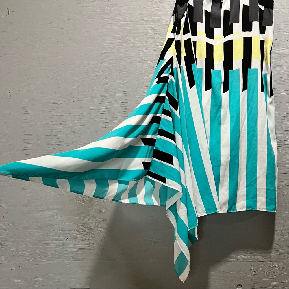 Alfani watercolor drape asymmetrical hem high neck zip closure midi dress - Picture 5 of 11